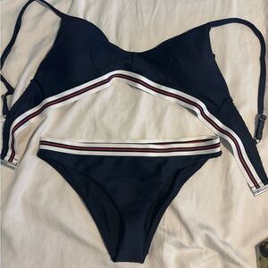 Navy Blue Striped Bikini Set